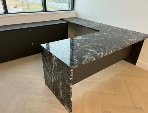 Black Etna Polished desk with waterfall