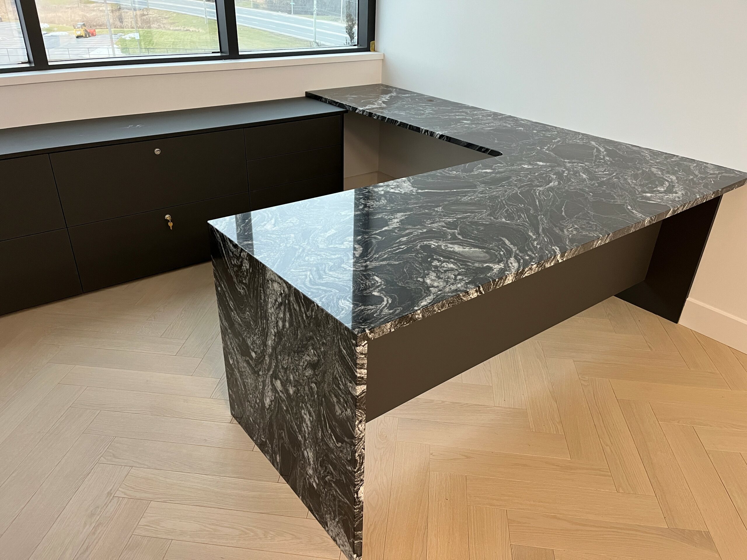 Black Etna Polished desk with waterfall